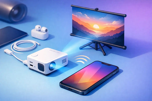 Sådan tilslutter du mini projektor til mobil